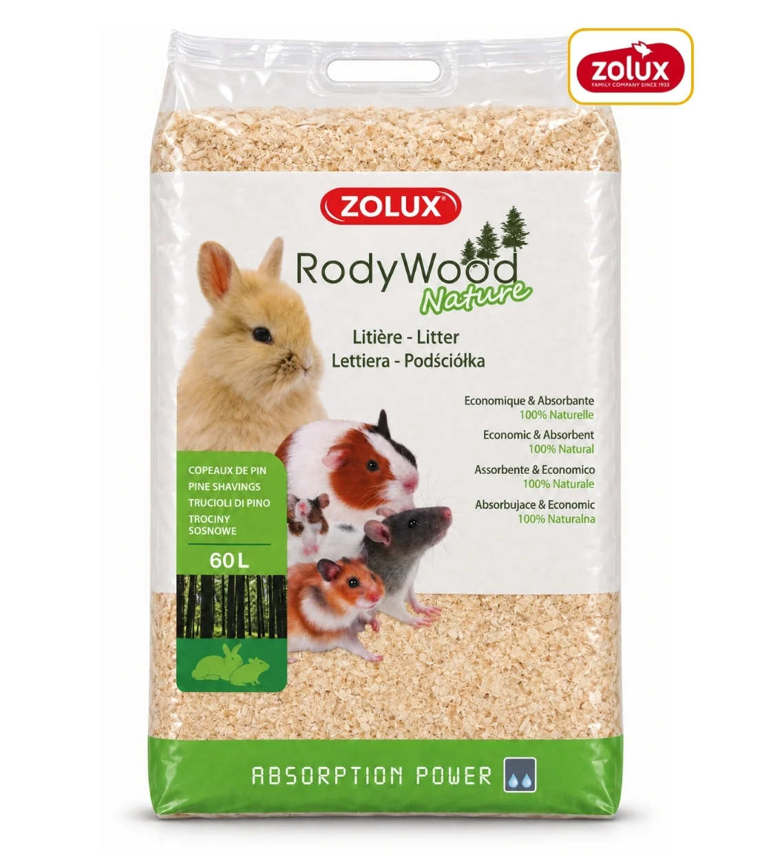 Zolux Rodywood Nature Rodent Litter 60L
