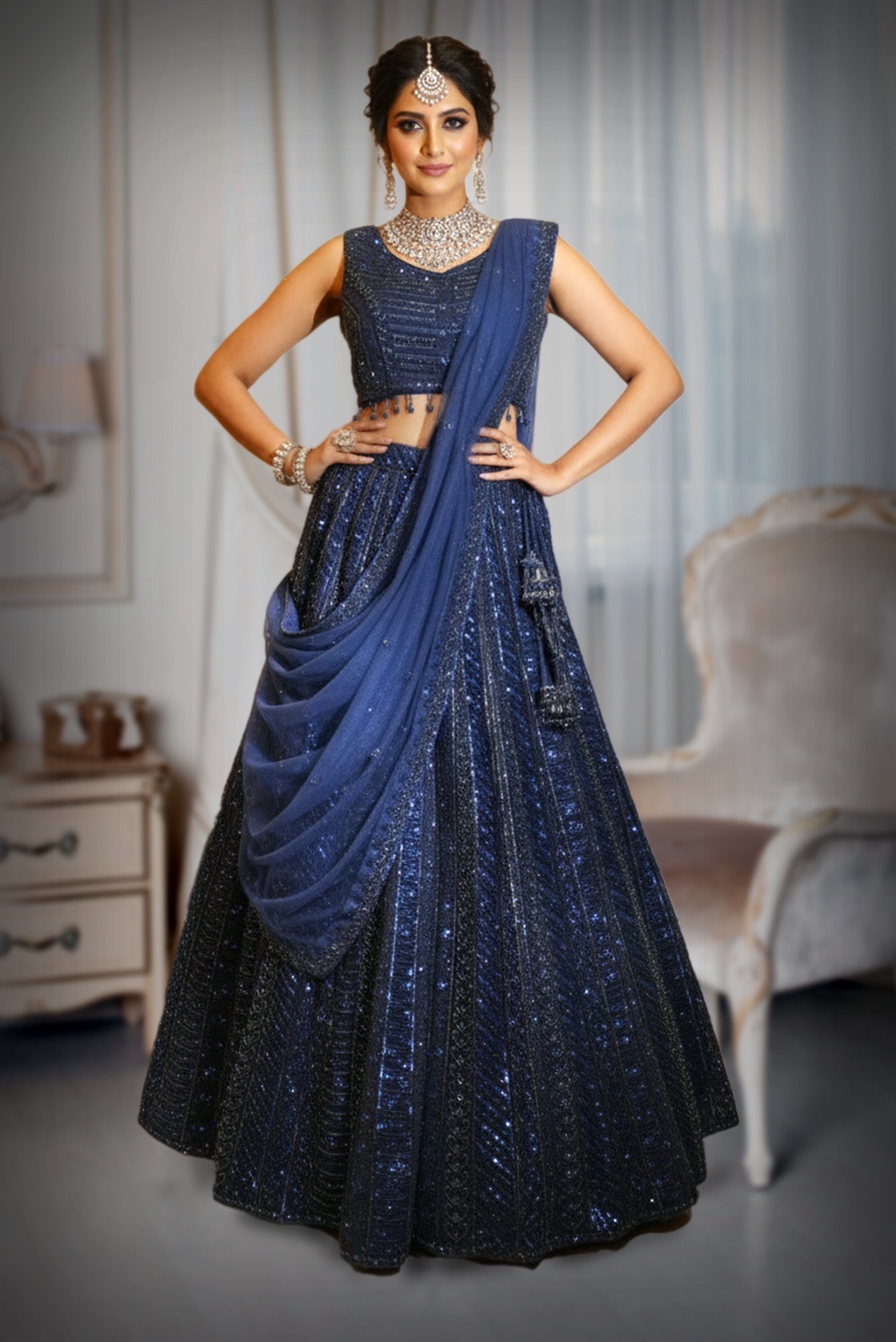 Midnight Blue Gown for rent in Kochi