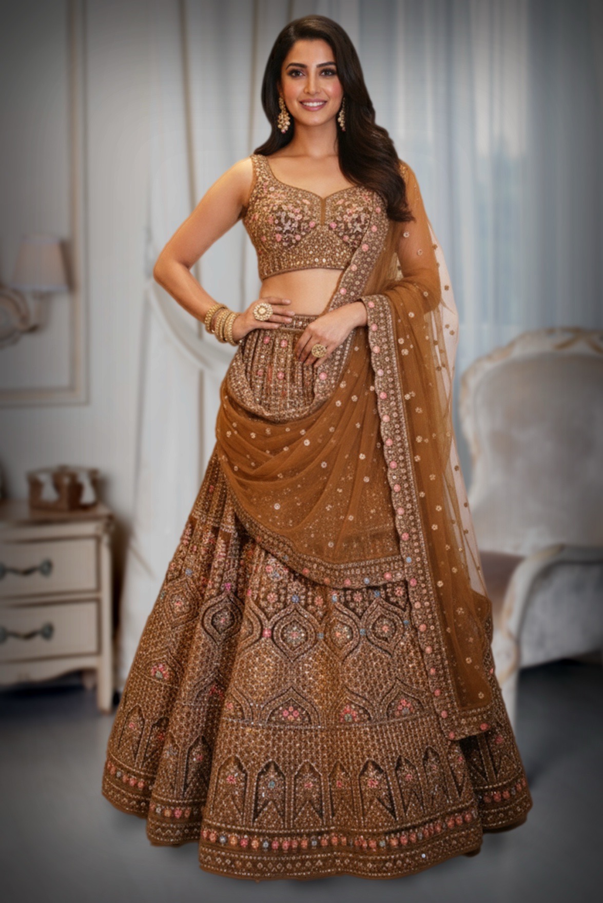 Copper BrownLehenga for rent in Kochi