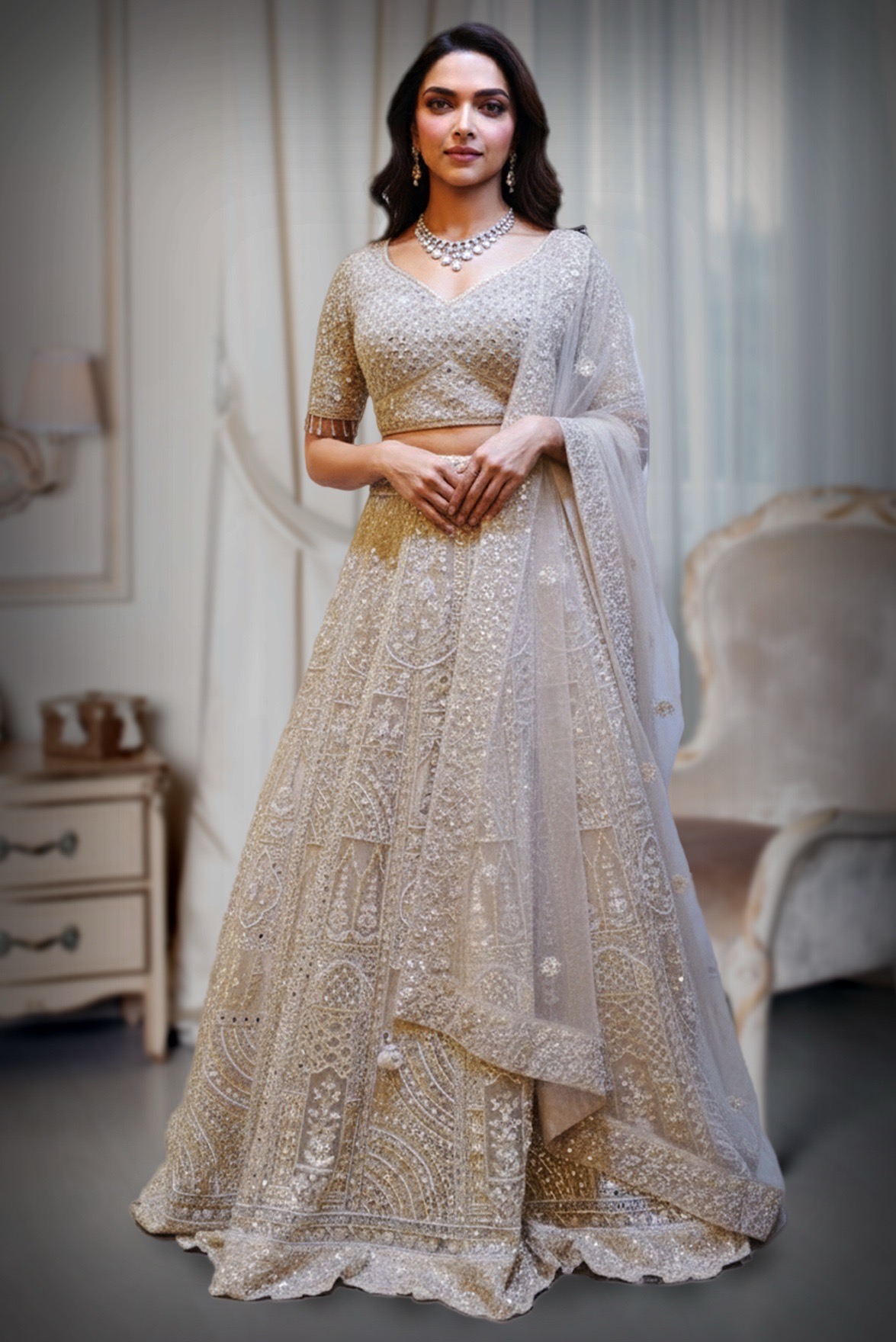 Regal Ivory Lehenga for rent in Kochi