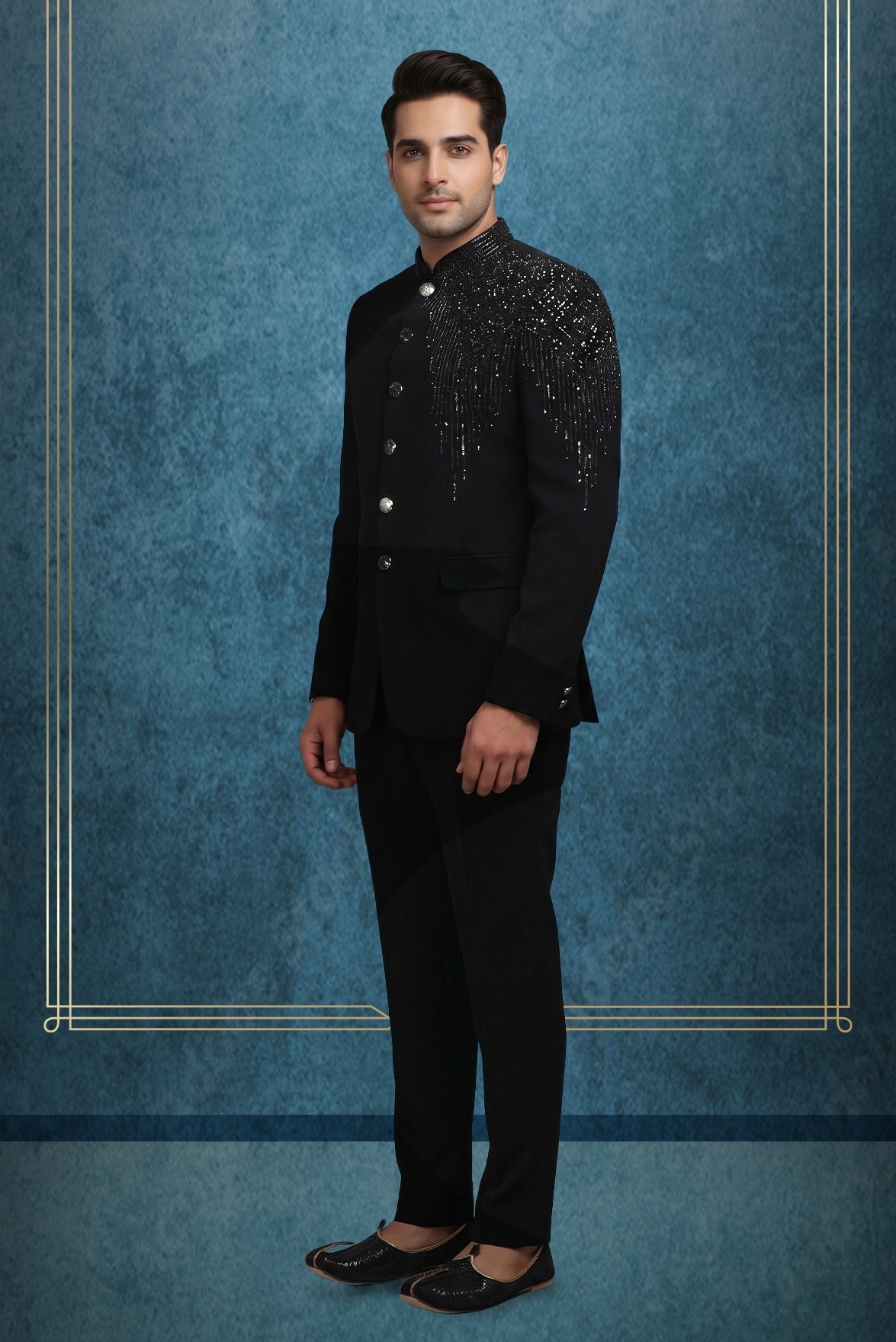 Black Jodhpuri Blazer nd Pants for rent in Kochi