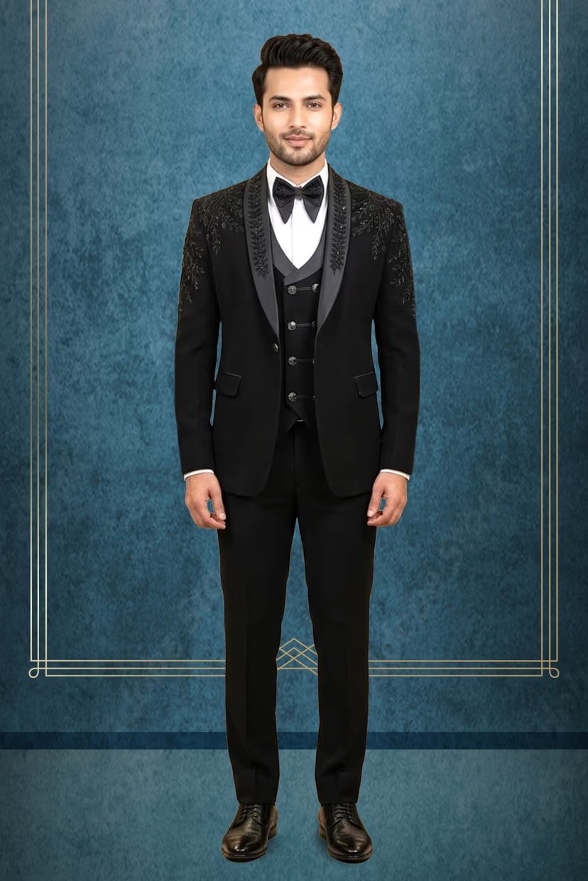 Black embroidery Armani suite for rent in Kochi
