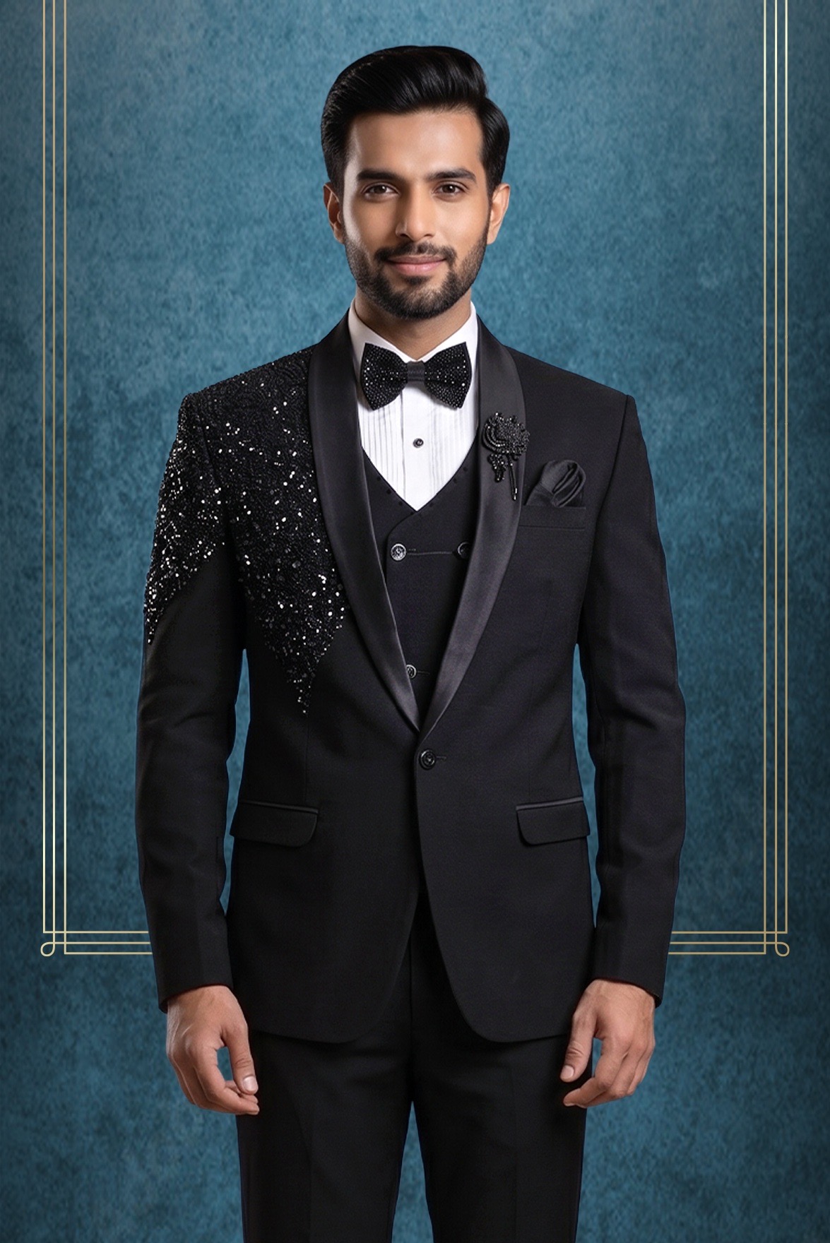 Black embroidery suite for rent in Kochi