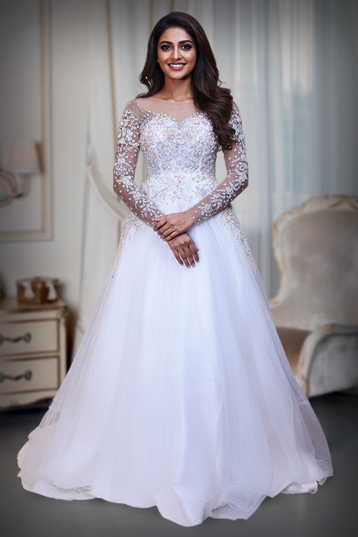 Elegant White Bridal Gown for rent in Kochi