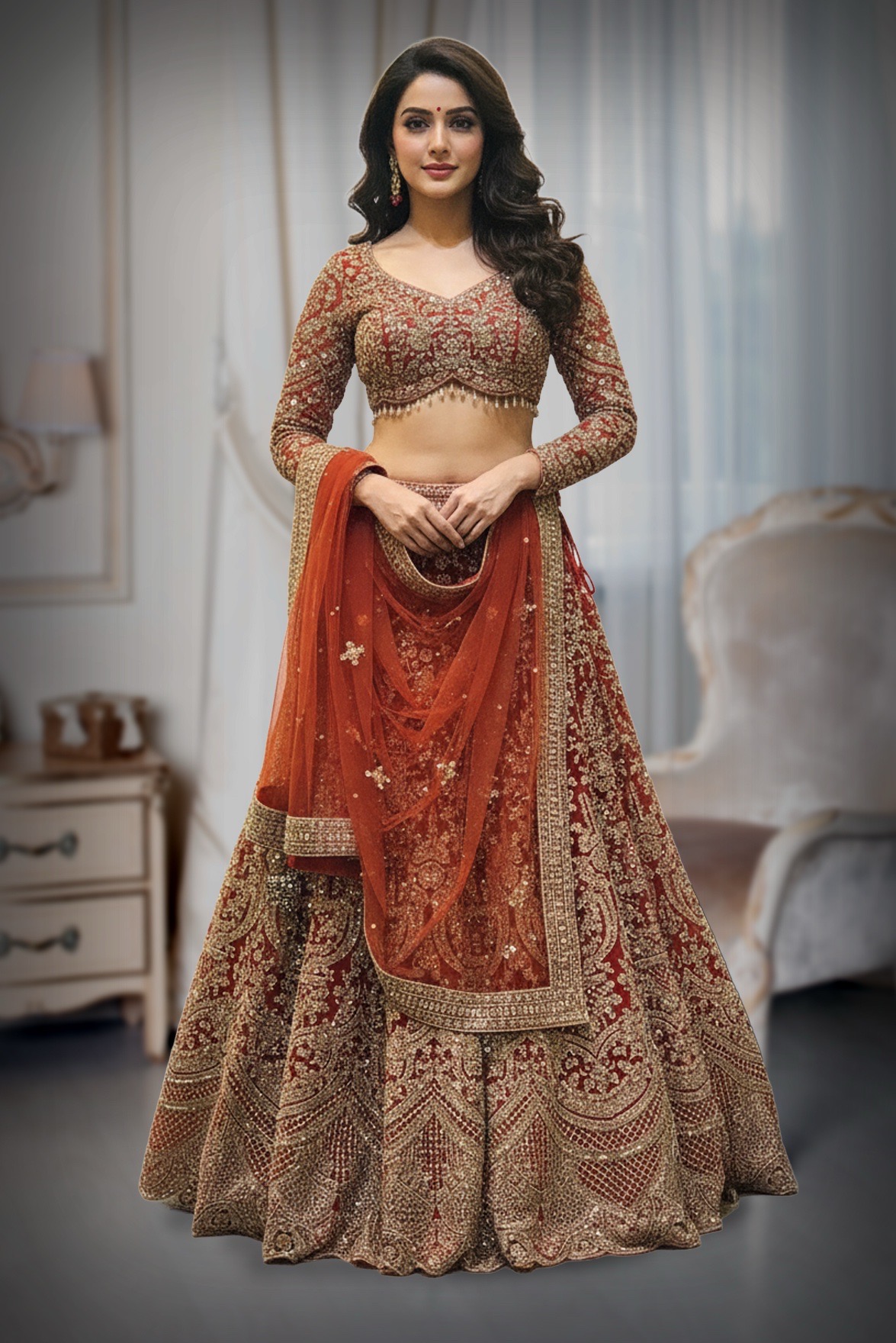 Zardosi Bridal Lehenga for rent in Kochi