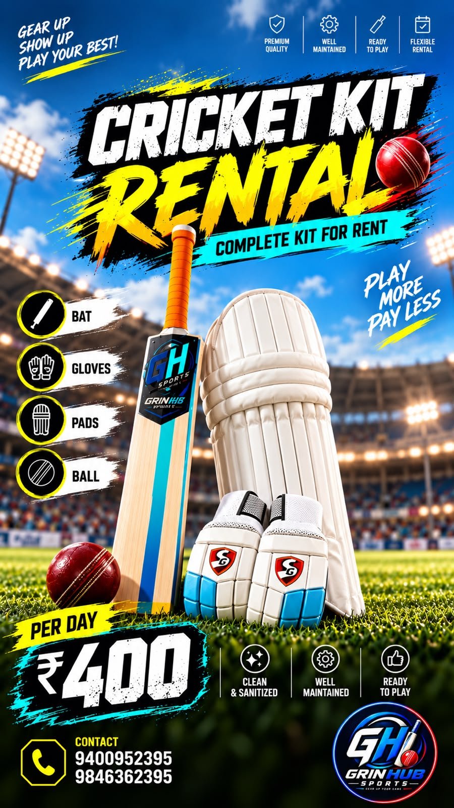 cricket kit for rent in Thiruvananthapuram