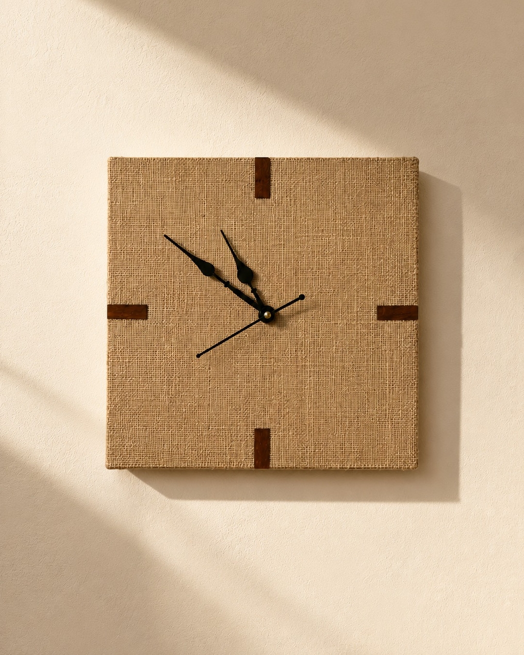 Rustic Linen-Inlay Wooden Wall Clock