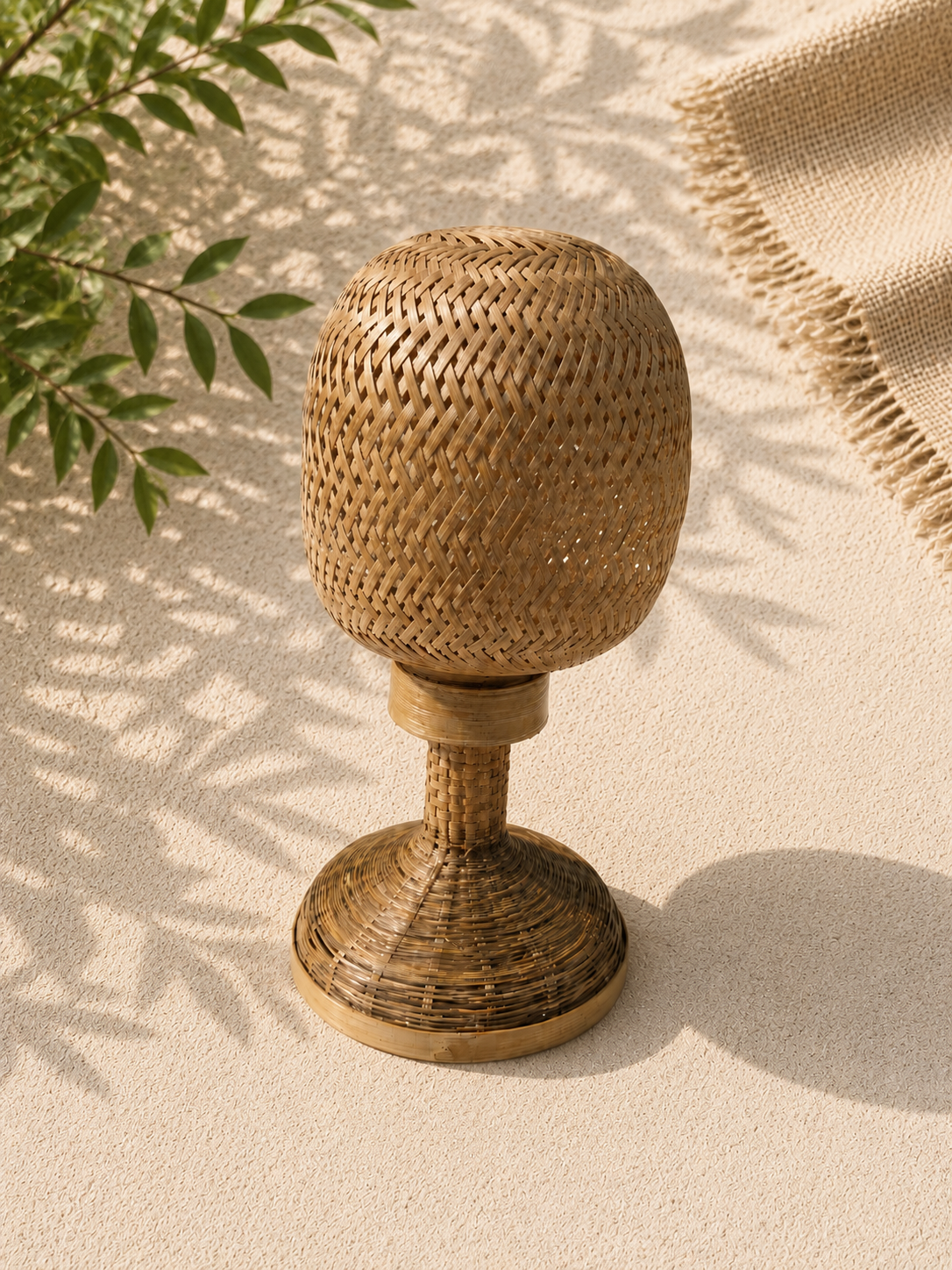 Handcrafted Hourglass Bamboo Table Lamp Shade with Flared Open Mesh Base
