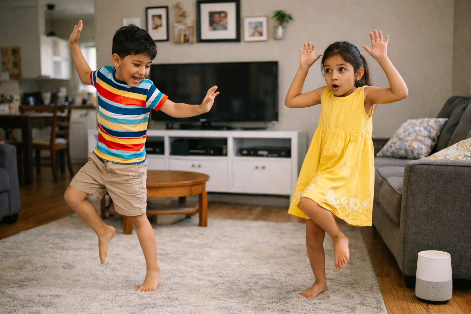 Children enjoying Freeze Dance indoors