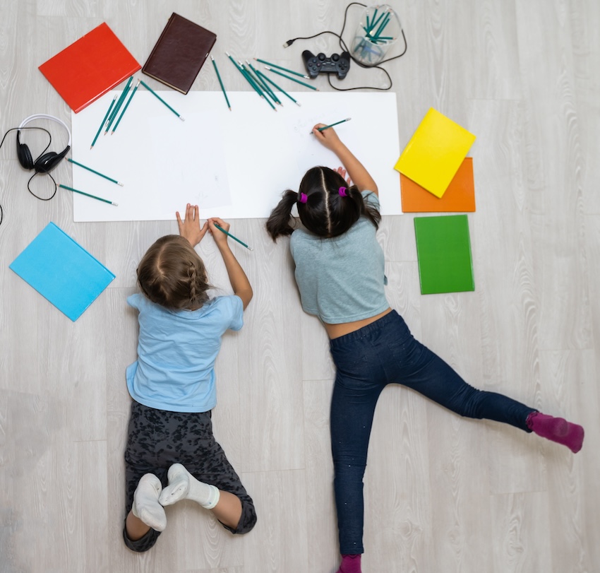 Kids doing mural art at home