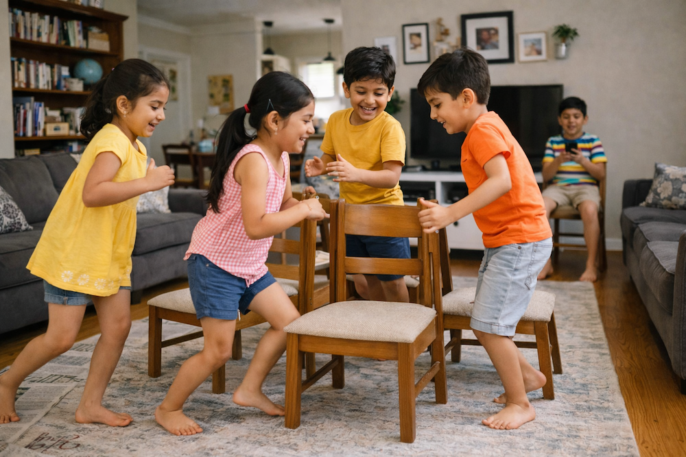 Children Playing Musical Chair at Home