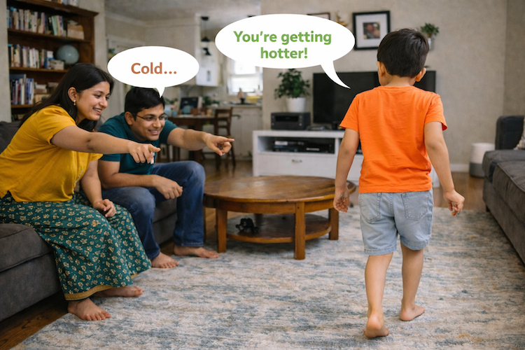 Family fun game in living room