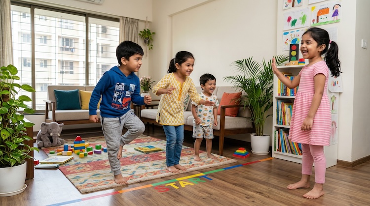 Kids playing green light red light at home