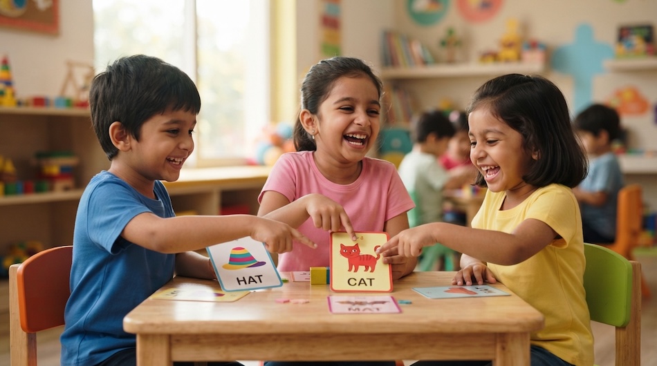 Children playing rhyming words game