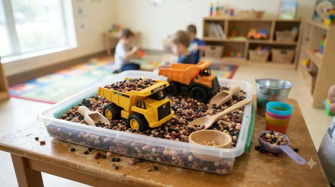Dump Truck Bean Sensory Bin