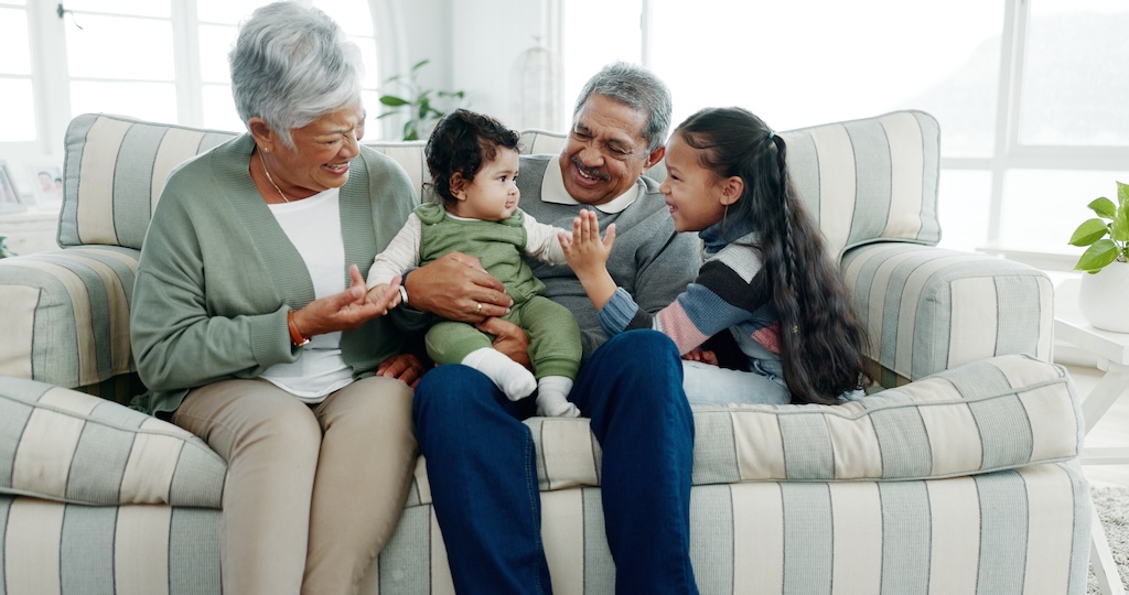 kids playing with grandparents