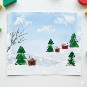 Winter Landscape Sponge Art