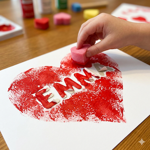 Heart Name Sponge Art