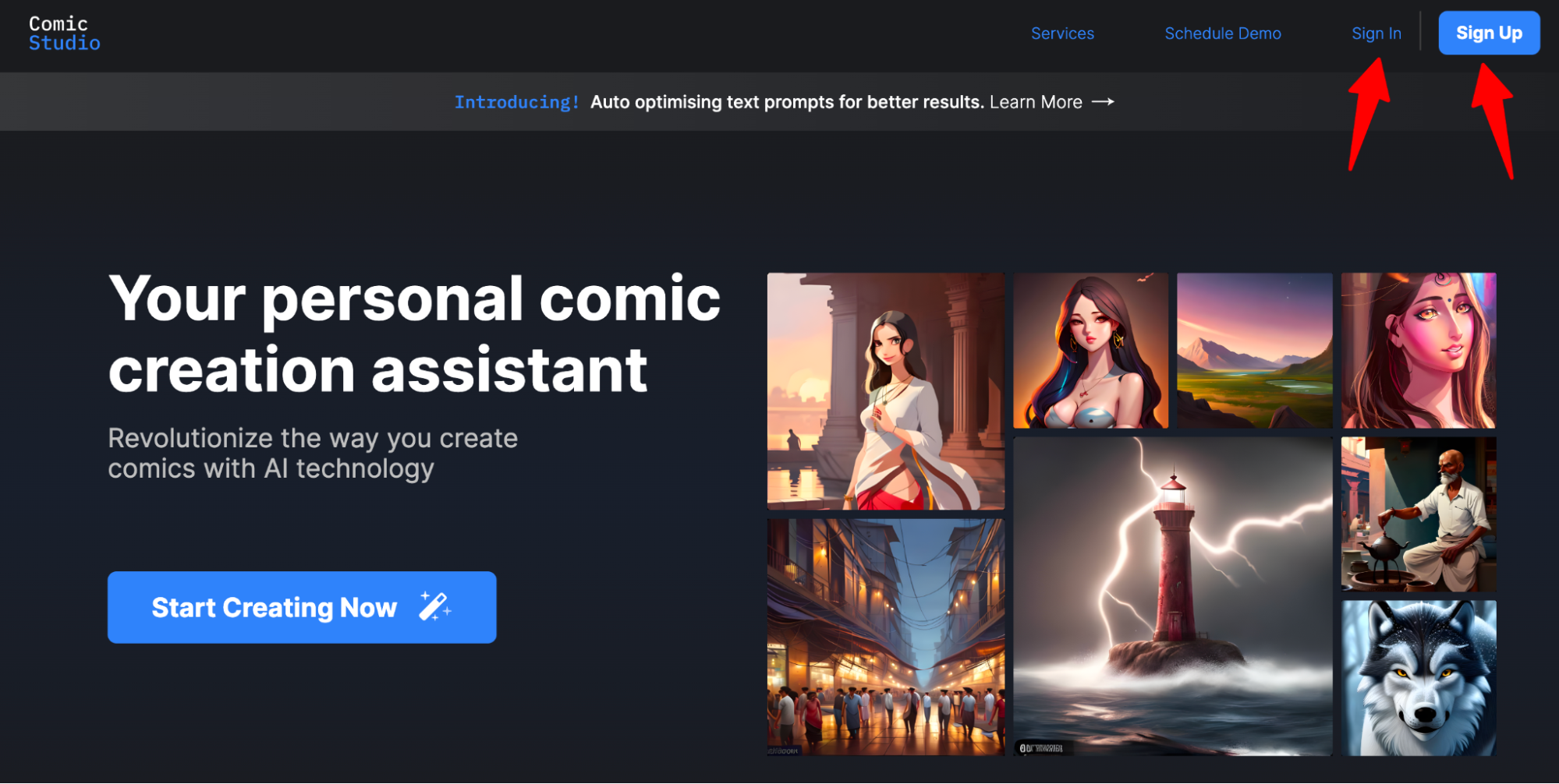 Mobile screen displaying a comic page with vibrant artwork and navigation options