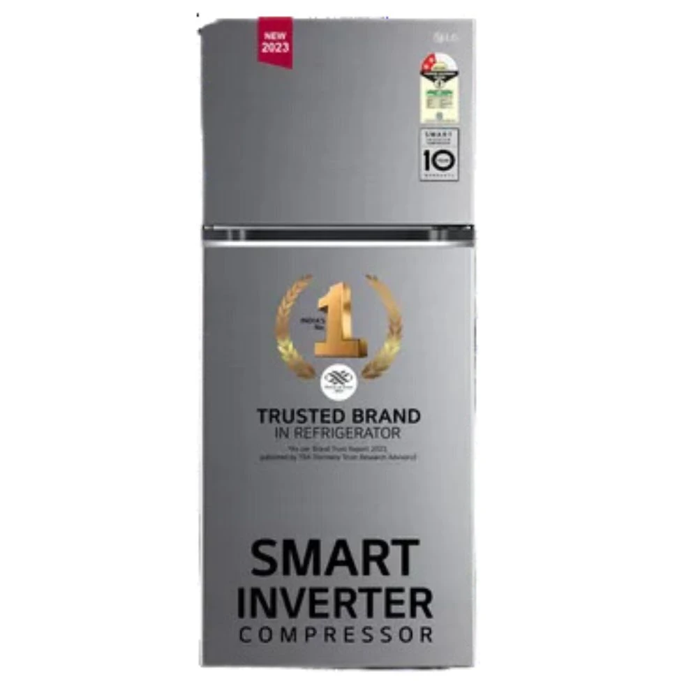 LG 398 Ltrs 2 Star Frost Free Double Door Refrigerator with Anti-Bacterial Gasket -GL N422SDSY Dazzle Steel