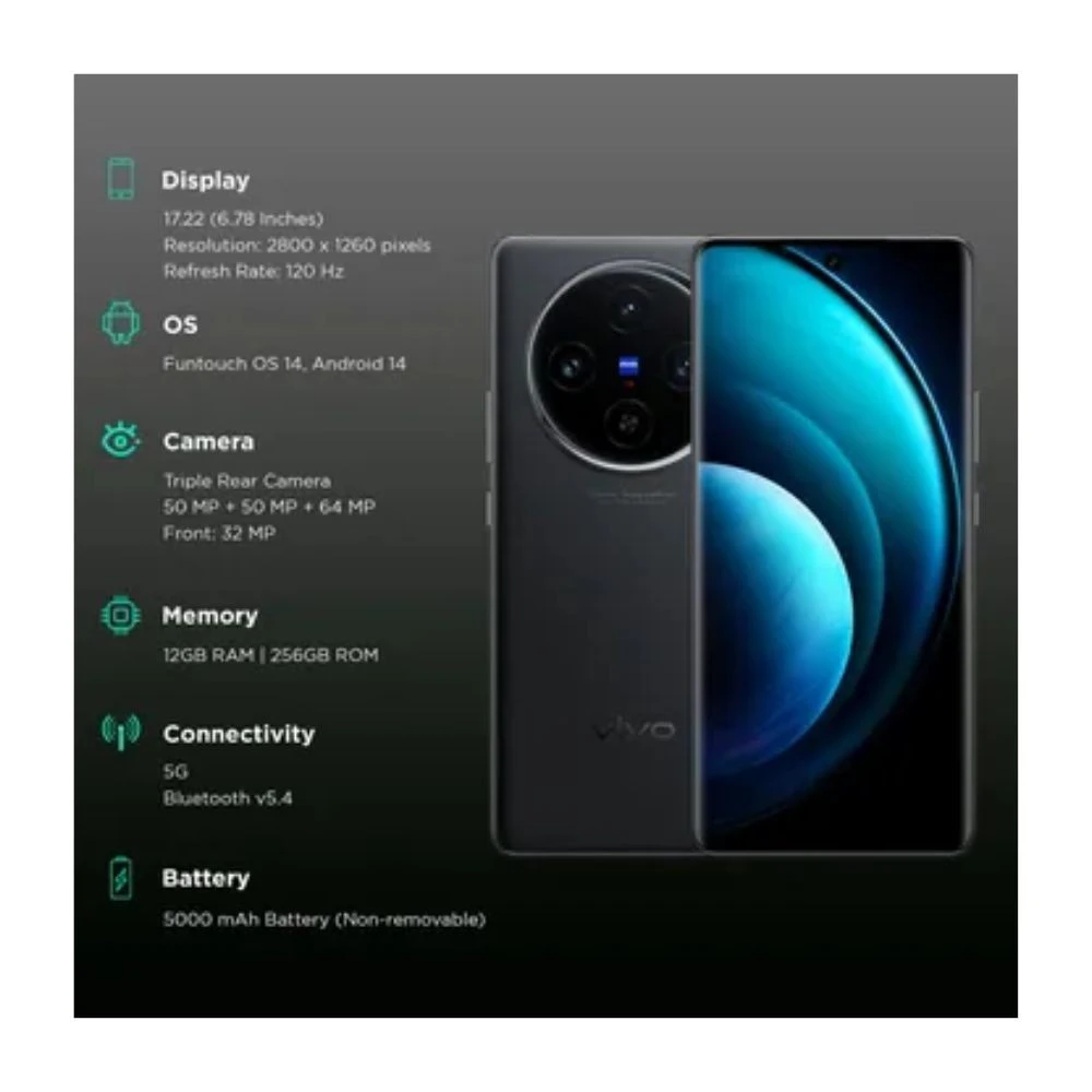 Vivo X100 5G (12GB RAM, 256GB, Asteroid Black)