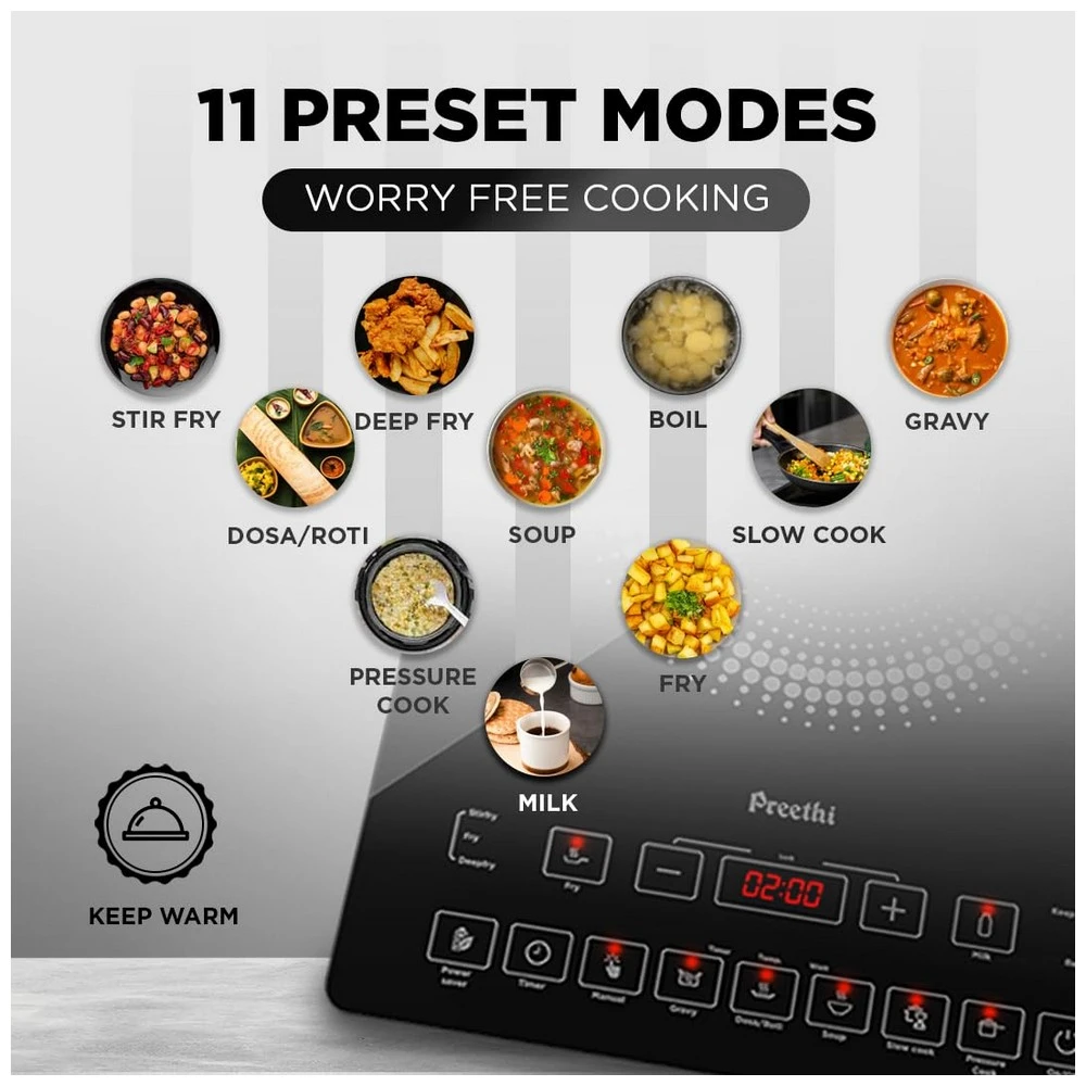 Preethi IC125 2100W Induction Hob Black|Buy at Viveks