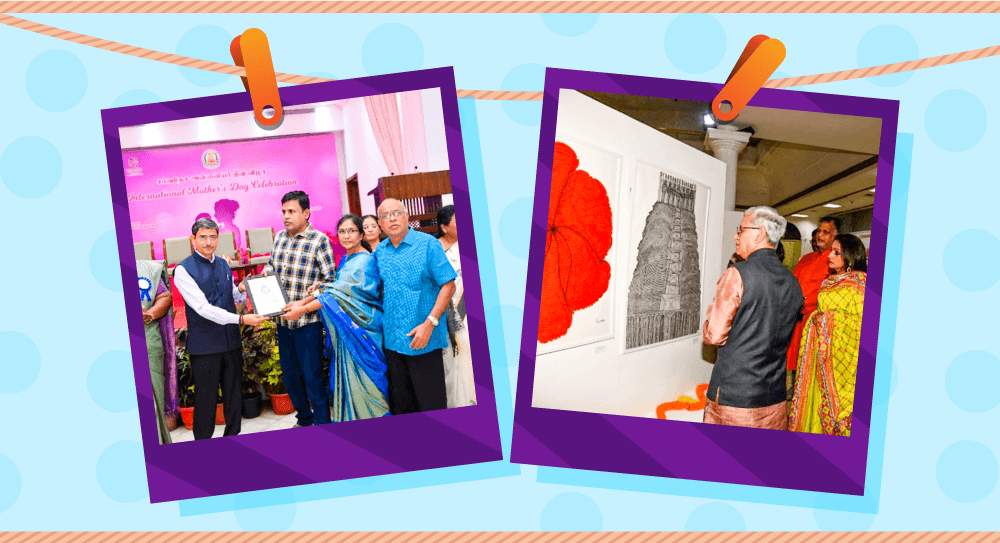 Swami and his mother receiving the award as well as Governor of Telangana appreciating his artwork. 