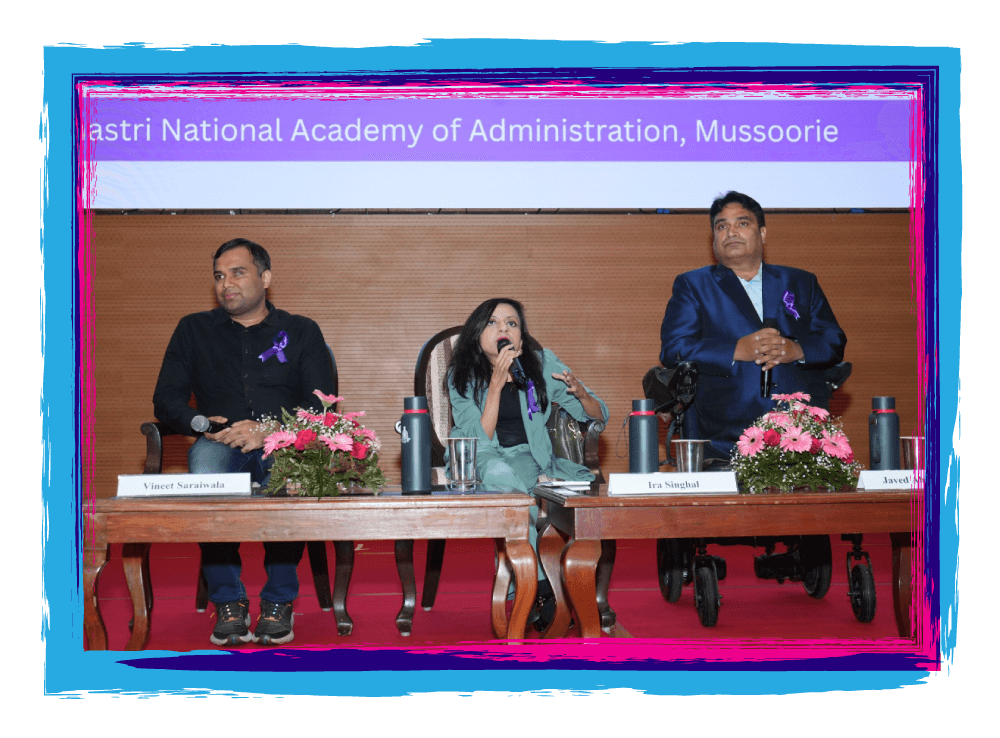 Vineet Saraiwala (left), Ira Singhal (middle) and Javed Ahmad (right), addressing the batch of 700 officer trainees in Mussoorie. 