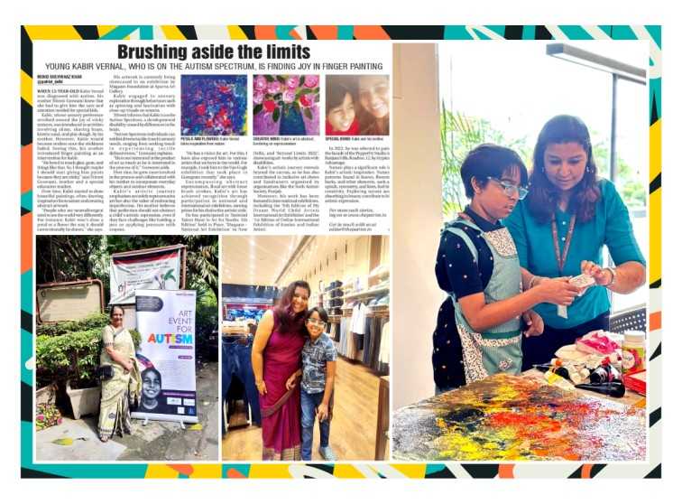 A collage of Kabir's photos and a news article snapshot that talks about his artistic skills.