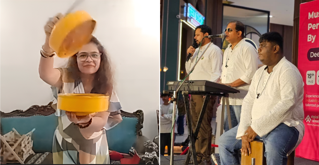 Sheetal performing for SHI Nexus Employees (Left) and Visually Impaired Singers performing at Independence Day at Nexus (Right).