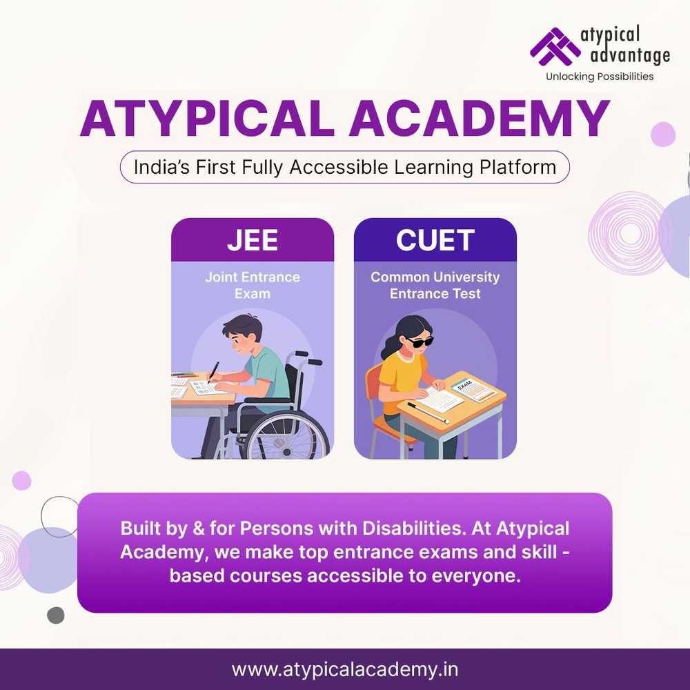 Atypical Academy - India's First Fully Accessible Learning Platform. From JEE to CUET, skill programs built by and for PWDs. We make top entrance exams and skilling accessible to everyone.