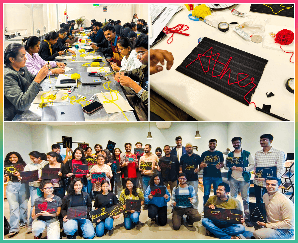 Snippets from the braille storybook and slate creation at Ather Energy corporate volunteering sessions.