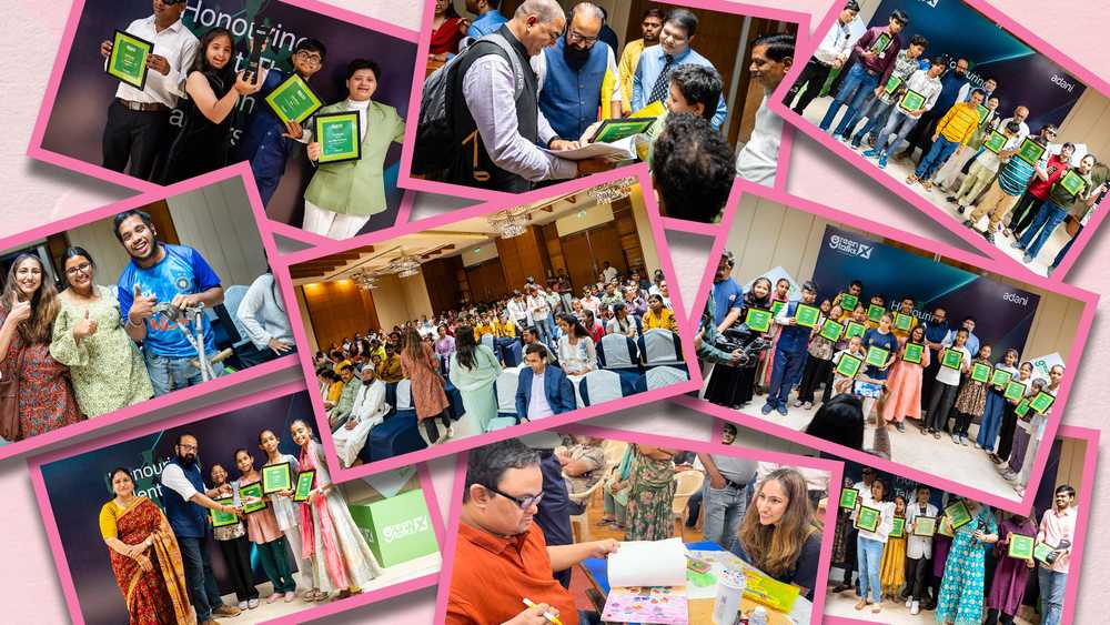 A collage of award winners getting felicitated at Adani GreenX Talks.