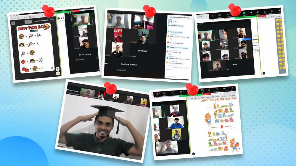 A collage of photos from the English learning sessions at KFC. 