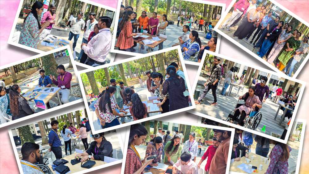 A collage of photos from Infosys Limited experiential booths in Bangalore.