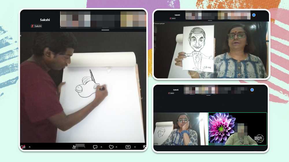 Varun and Veena hosting the doodling art workshop at Deloitte.