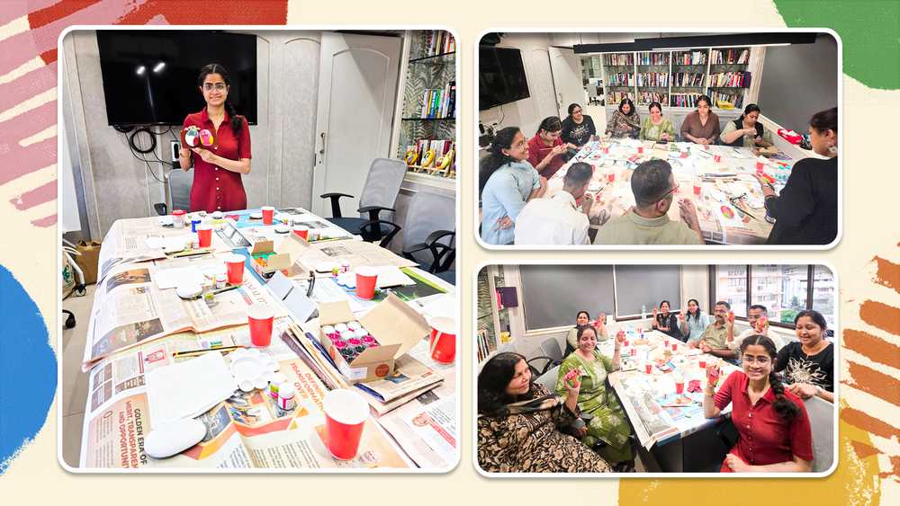 Snippets from the stone art workshop, with Nehal and the employees participating at KAE Capital.