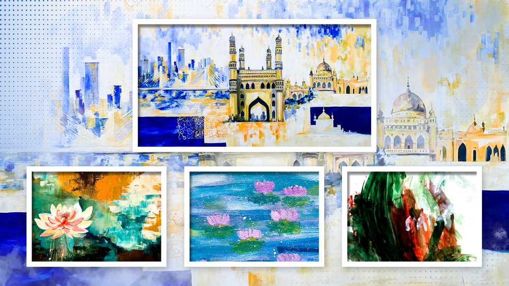 Images of all the 4 paintings that now adorns the office of JLL in Hyderabad. 