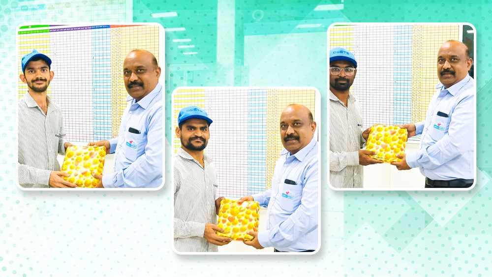 A snippet of Mahindra, Mahesh and Hardik receiving a token of appreciation from Uno Minda.