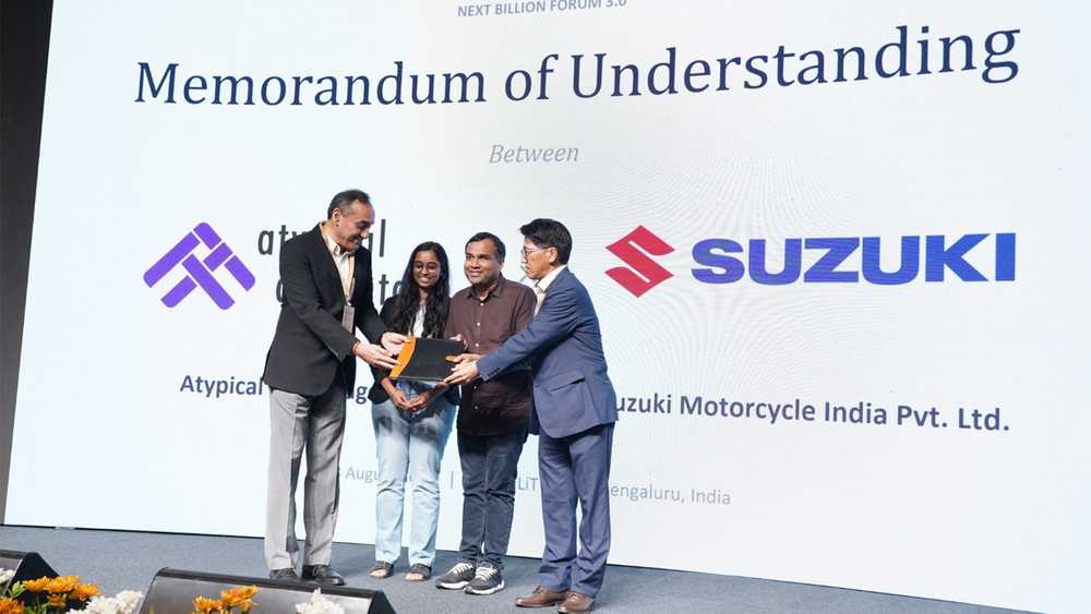 Kenichi Umeda (Managing Director) and Devashish Handa (Executive Officer – Business and HR Development) from Suzuki Motorcycle India, along with Vineet Saraiwala (Founder and CEO) and Laharee (Co-Founder and Head of Inclusive Hiring) from Atypical Advantage.