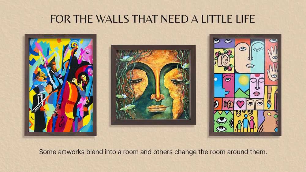 For the walls that need a little life. 3 colorful paintings. Some artworks blend into a room and others change the room around them.