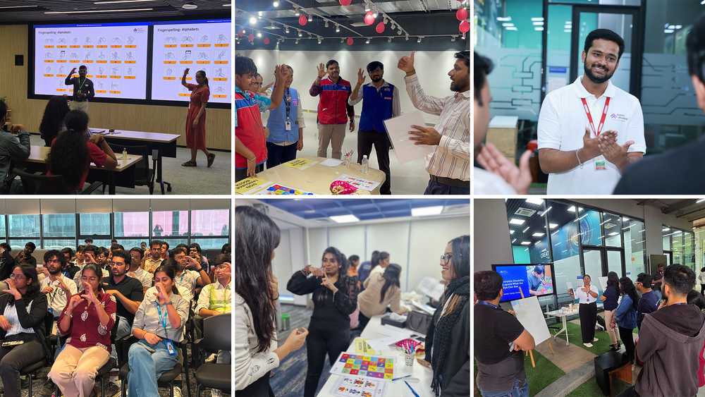 A collage of some of our Indian Sign Language workshop across different companies.