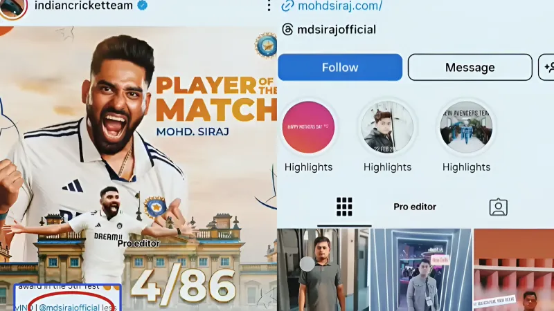 ENG vs IND 2025 Indian Cricket Team’s official Instagram handle tags fake account of Mohammed Siraj, edits it later