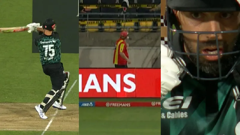 Daryl Mitchell's six nearly strikes unaware security guard in 3rd T20I