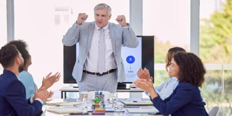 Senior businessman presentation and meeting with applause for coaching training staff