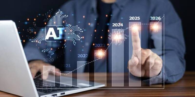Businessman using ai artificial intelligence for planning business growth in future ai for business concept