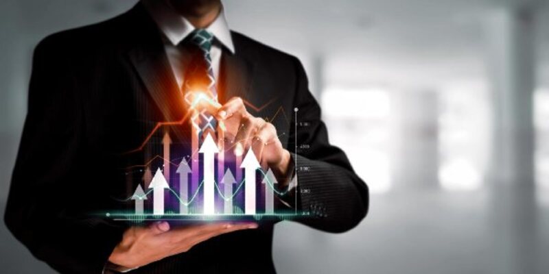 Businessman working with digital finance business graph of perceptive technology