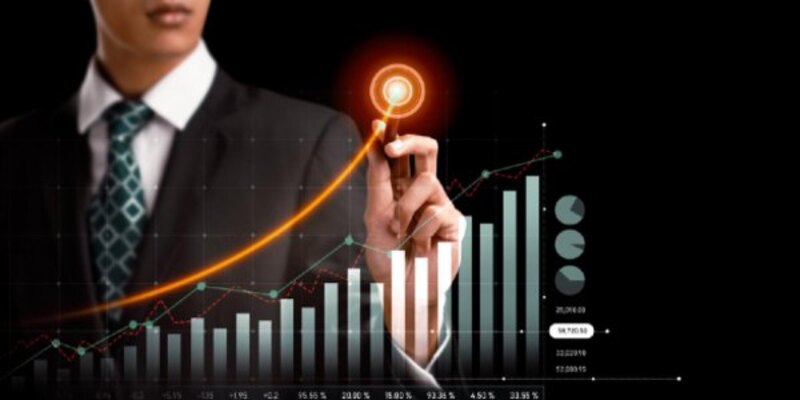 Businessman working with digital finance business graph of perceptive technology