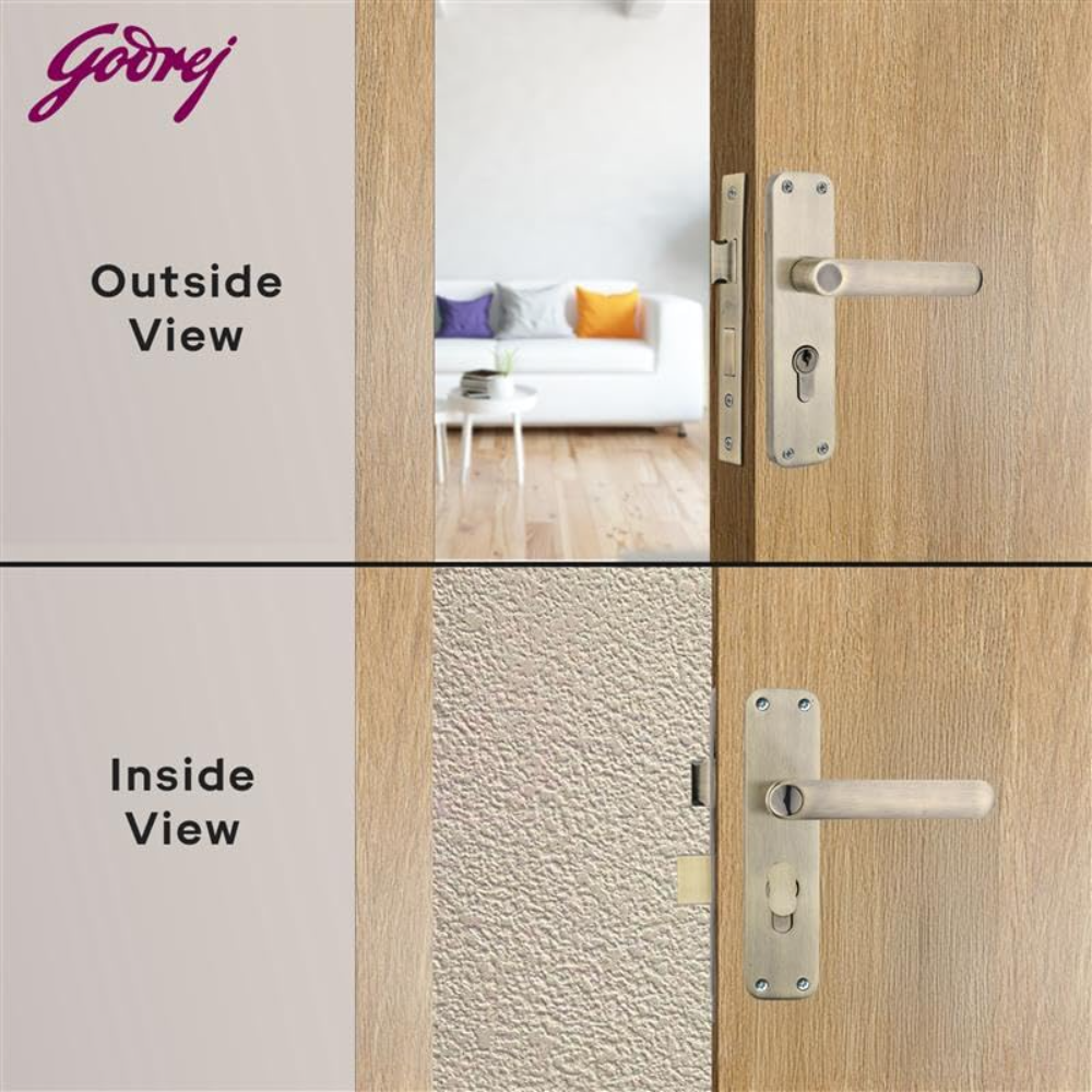 Godrej Mortise Lock | BM 09 Handle Lock Set | 200 mm Lockbody | Europrofile Cylinder 60mm Knob from Inside | for Home & Office | Matte Black Finish | | 3Keys | Double-Throw Deadbolt | 5year Warranty