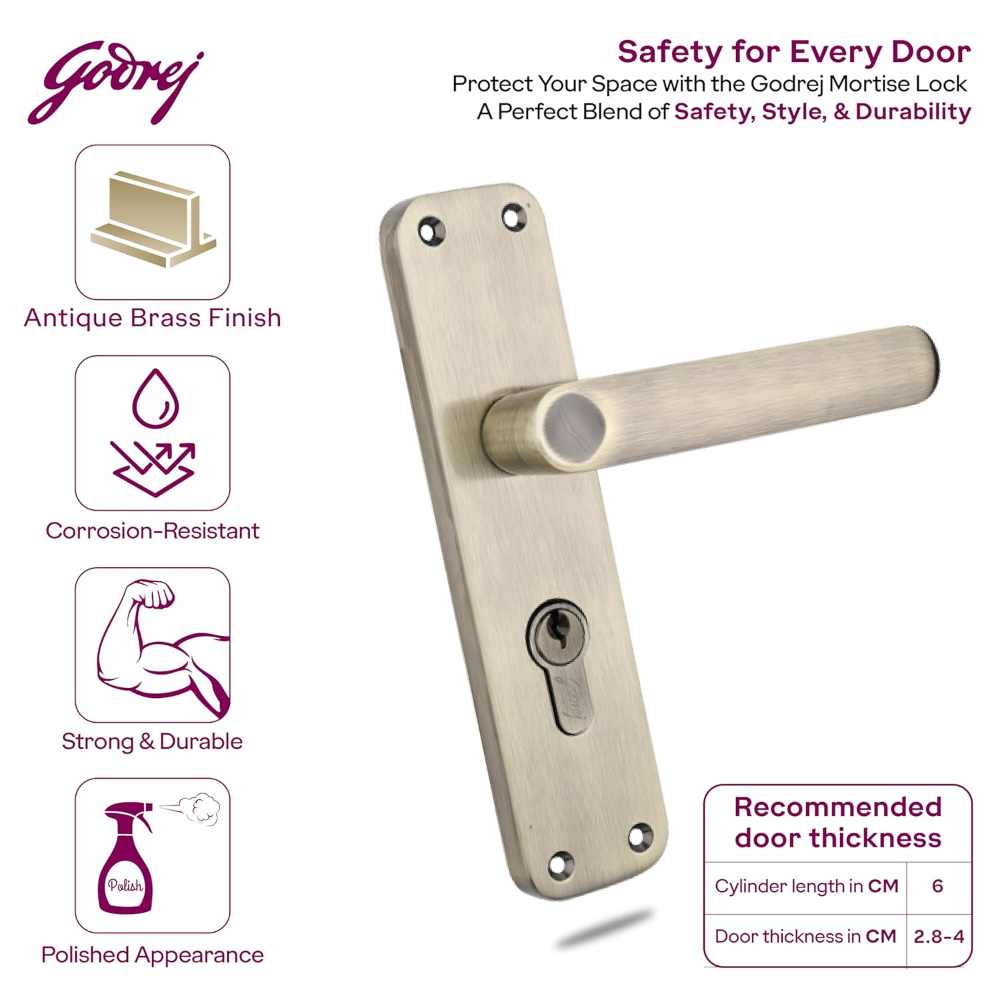 Godrej Mortise Lock | BM 09 Handle Lock Set | 200 mm Lockbody | Europrofile Cylinder 60mm Knob from Inside | for Home & Office | Matte Black Finish | | 3Keys | Double-Throw Deadbolt | 5year Warranty